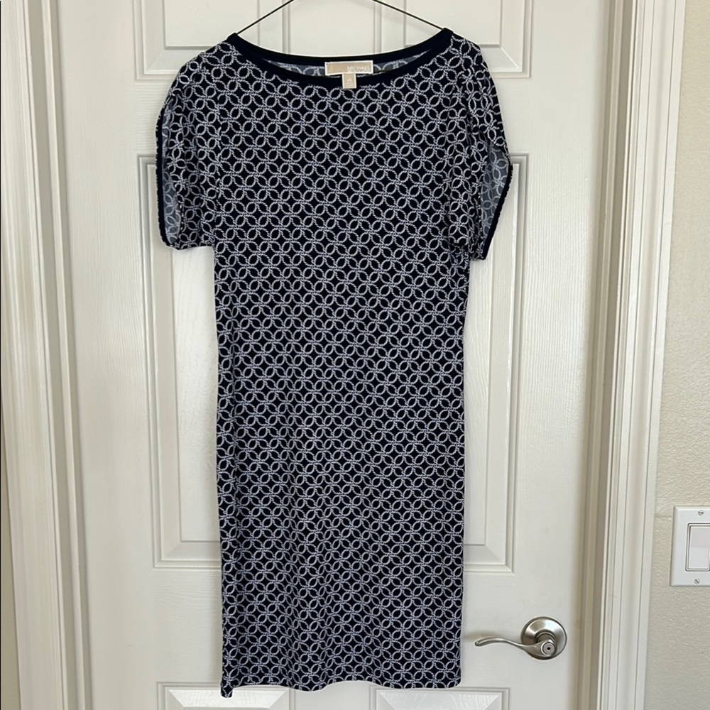 Michael Kors Blue Midi Dress with Crew Neck and Raglan Sleeves Sz XS